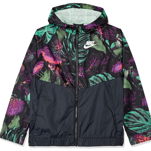 Nike Kids' Black and Green Floral Windbreaker Jacket Size XSmall - Picture 2 of 9